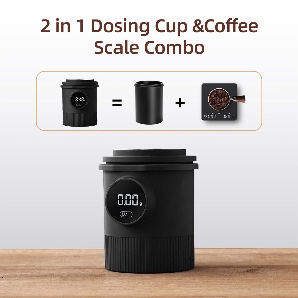 Hillkoff : สินค้าพร้อมส่งจากไทย KC232 Coffee Dosing Cup with Scale อุปกรณ์ชงกาแฟล้ำสมัยที่รวมตราชั่งดิจิตอลและถ้วยโดสเข้
