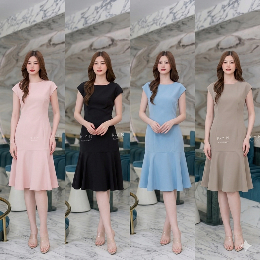 KYN BRAND KN 2587 : Size S M L XL XXL เดรสทำงาน เดรสออกงาน