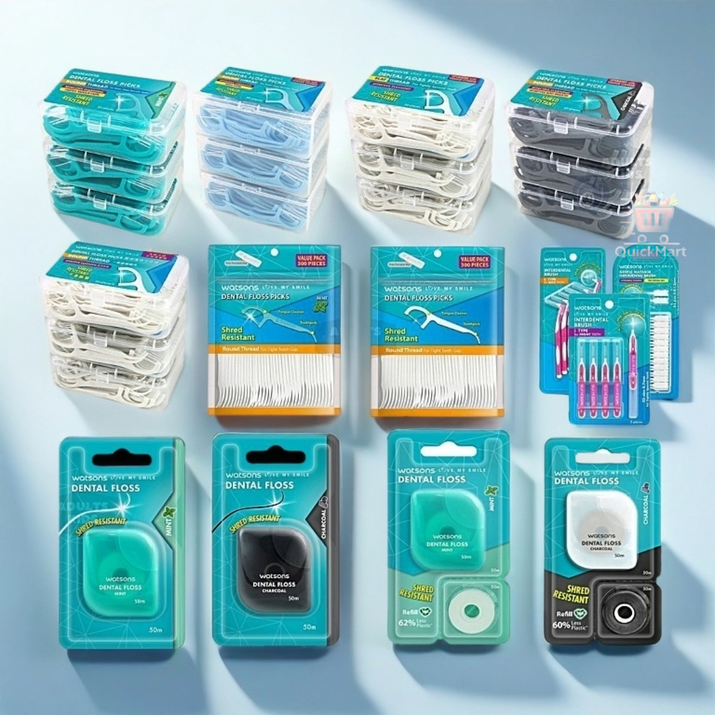 Watsons วัตสัน ก้านขัดฟัน ไหมขัดฟัน​ ขัดซอกฟัน เส้นกลม และแบน​ ชนิดด้าม​ [แพ็กเกจใหม่ ของแท้]