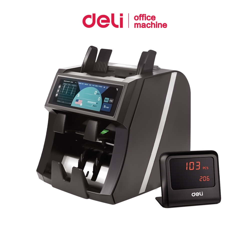 Deli เครื่องนับ เครื่องนับเงินอัตโนมัติ มี13 Mode รองรับ150สกุลเงิน 1200ใบต่อนาที  Bill Counter
