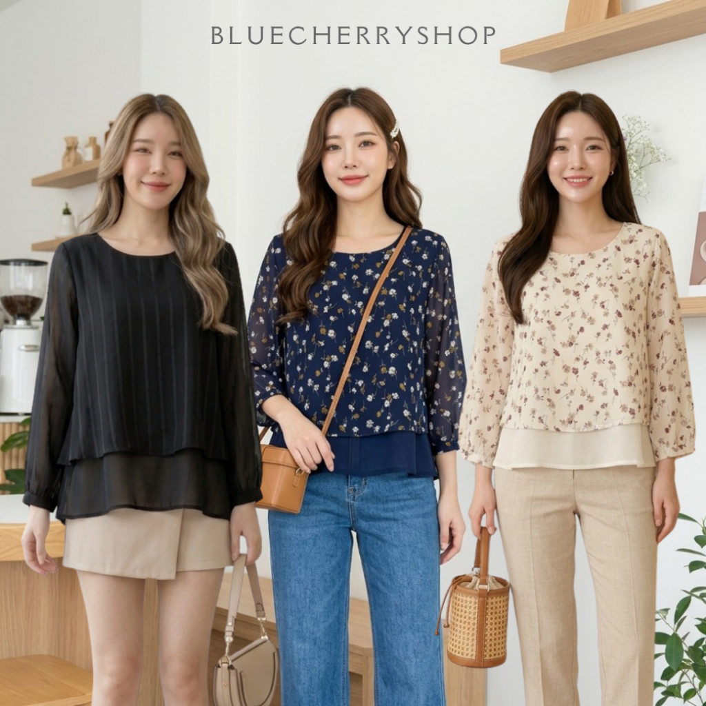 เสื้อสวยเหมือนสั่งตัด ซาร่า ผ้าระบายอากาศได้ดี ใส่สบาย แบรนด์ Bluecherry มีไซส์ 38 40 42 44 46 นิ้ว