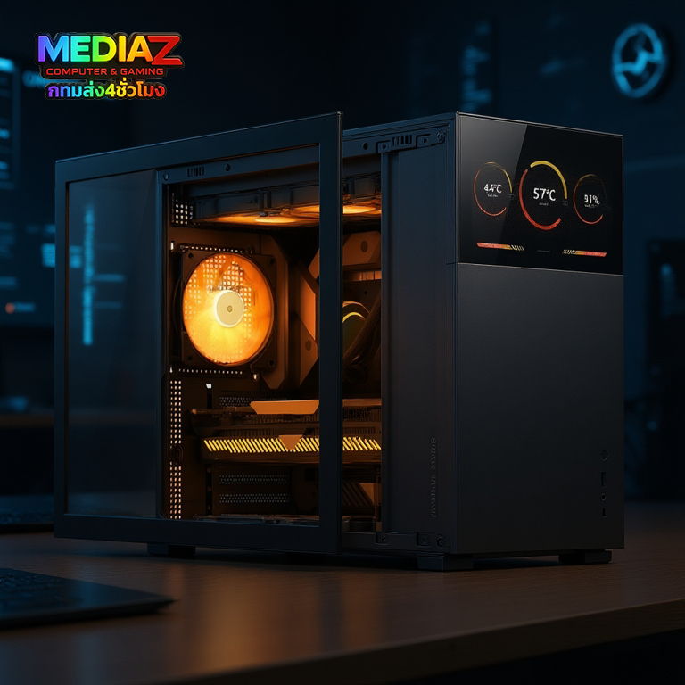 เคส ATX ทรงเตี้ย ติดจอหน้าเคสได้ รับGPU3พัดลม รับชุดน้ำ3ตอน สีขาวดำ Case Jonsbo D41 MESH STD Screen