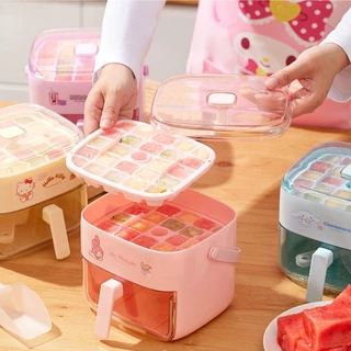 Sanrio ของแท้ถาดน้ําแข็งถังครัวเรือนแม่พิมพ์ทําน้ําแข็งเครื่องมือที่มีประโยชน์ความจุขนาดใหญ่กล่องน้ําแข็งแบบกดถังน้ําแข็