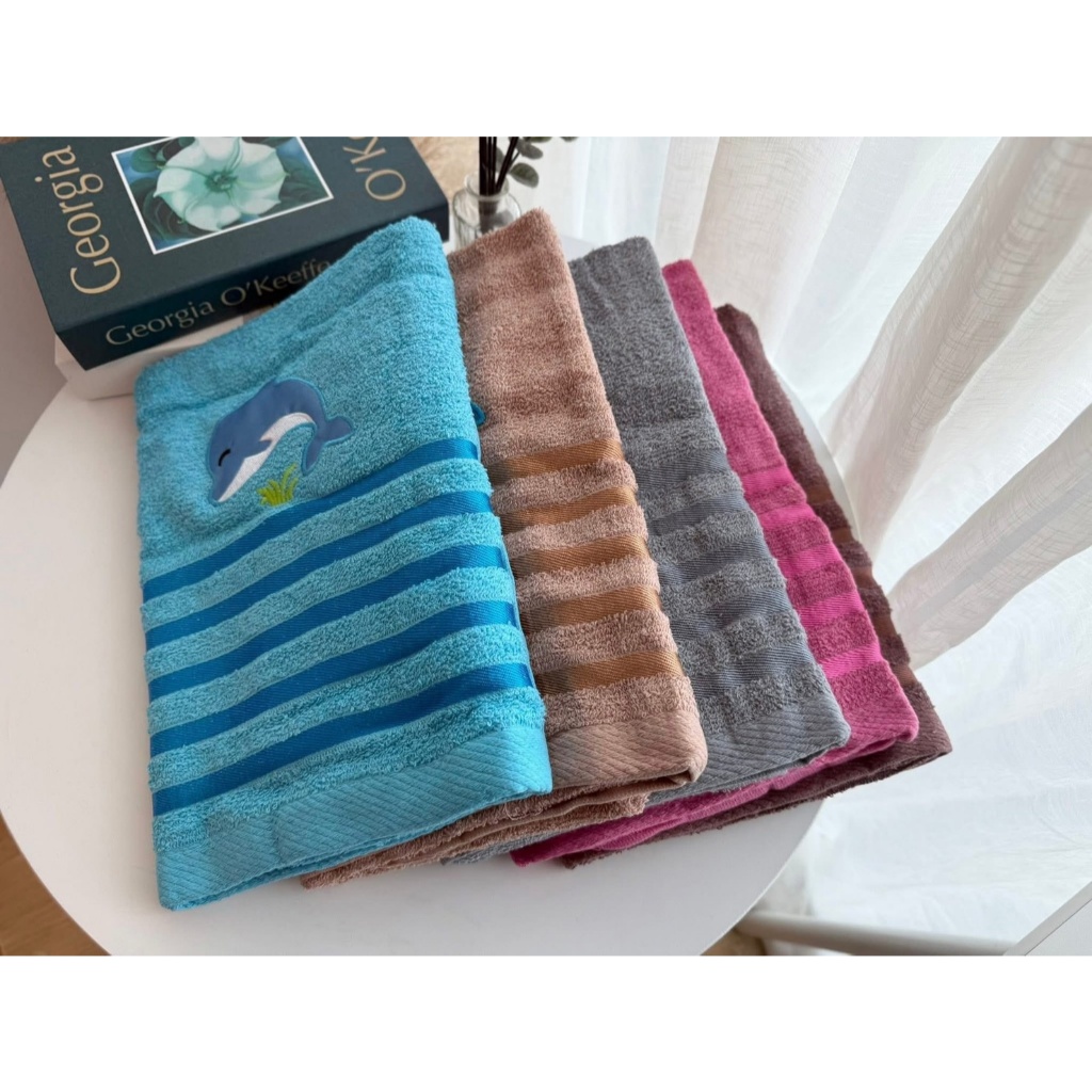 [1โหล]ผ้าเช็ดตัว cotton แบบหนา ขนาด 140x70CM คละลาย
