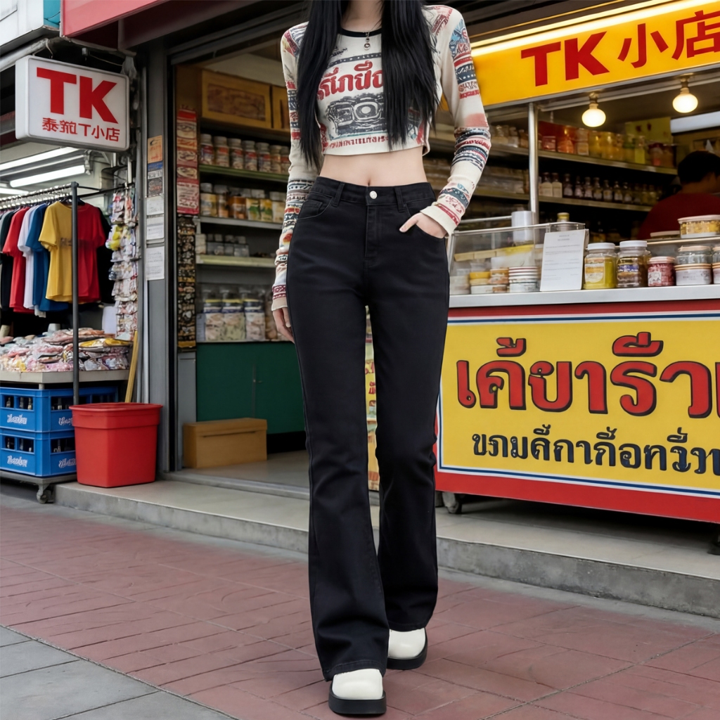 กางเกงยีนส์เอวสูง เก็บพุงทรงขากระบอก แฟชั่นผู้หญิงวัยทำงาน ทรงสวยเป๊ะช่วยเสริมบุคลิกให้ดูมั่นใจในทุกย่างก้าว