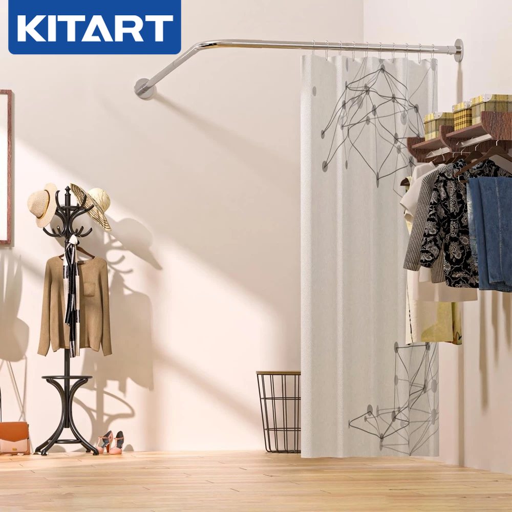 KITART ราวม่านอาบน้ำ ตัว L สแตนเลส 304 ปรับได้ 90-130 ซม แข็งแรง ไม่เป็นสนิม ติดตั้งง่าย