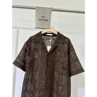 #ป้าย เสื้อเชิ้ตลูกไม้ชายสไตล์มินิมอล รุ่น N049 เท่แบบไม่ต้องพยายาม! เสื้อเชิ้ตลูกไม้ถักลาย