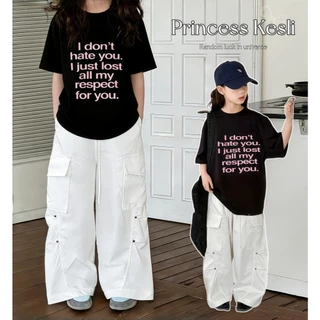 PRINCESS KESLI ชุดเชทเด็กผู้หญิง เสื้อยืด+กางเกงคาร์โก้ สไตล์หลวม ใส่สบาย สไตล์เกาหลี สำหรับผู้ใหญ่/วัยรุ่น