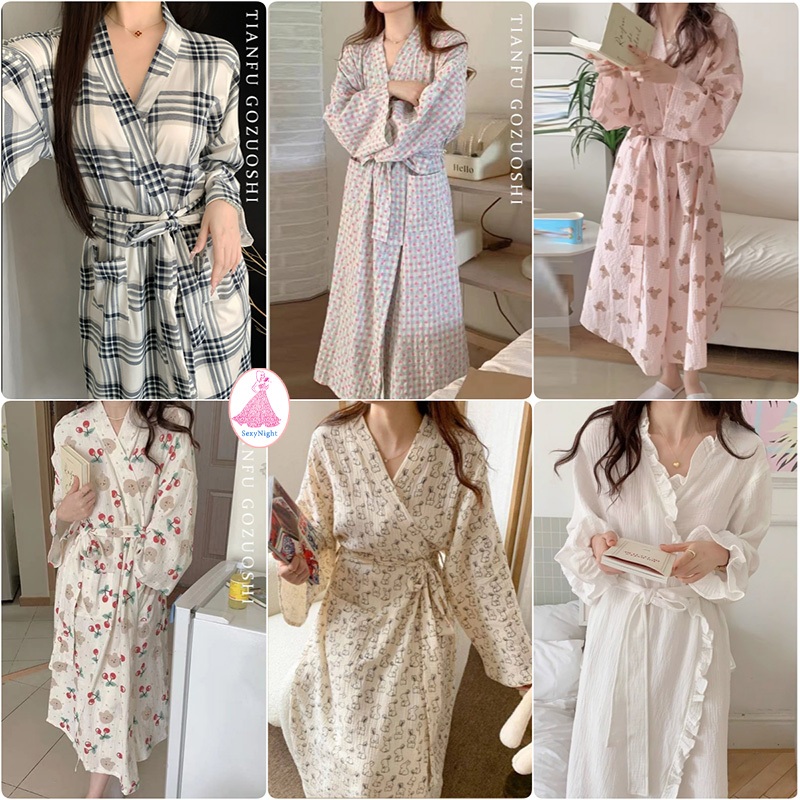 Sexynight💘💘หลายสี ชุดอยู่บ้าน ลวดลายการ์ตูน กระโปรงนอน ทรงหลวม แขนยาว มีขนาด M-XL สวมใส่สบาย คุณภาพสูง ผ้าดีมาก