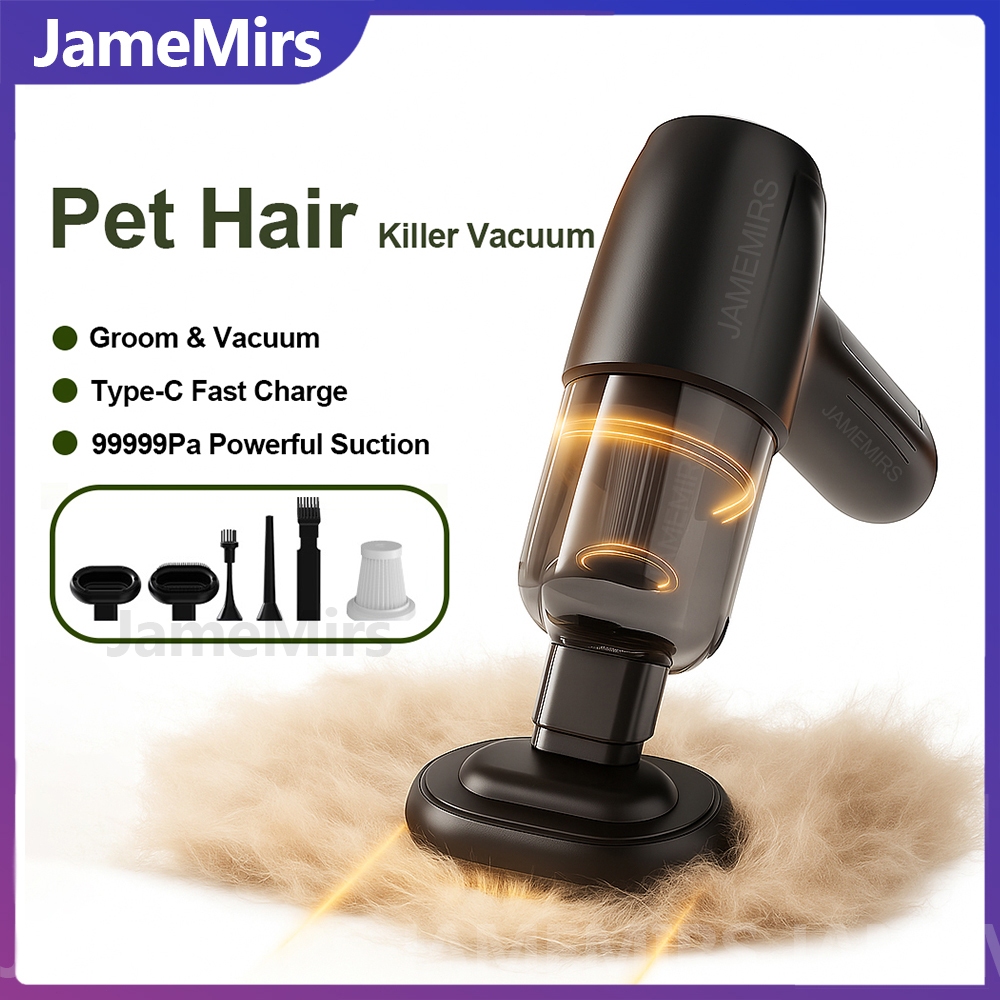 JameMirs เครื่องดูดขนสัตว์ไร้สาย 99999Pa: กำจัดขนแมว ไรฝุ่น เป่าฝุ่น
