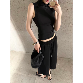[Trendy wide leg cropped pants]วินเทจสูงถนนผู้หญิงสบาย ๆ กีฬาเทรนด์กว้างขากางเกงคาปรี