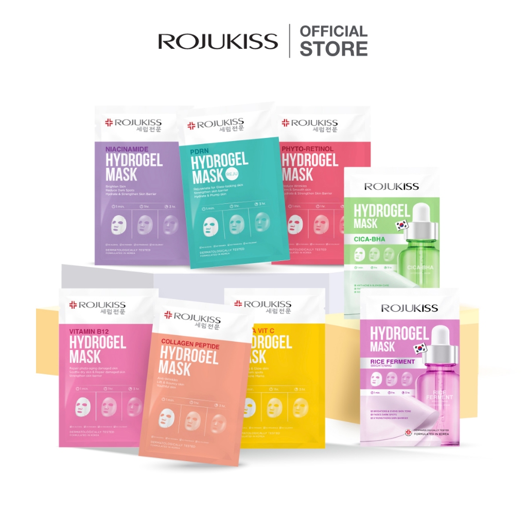 ROJUKISS Hydrogel Mask 33g โรจูคิส ไฮโดรเจลมาส์ก ผิวชุ่มชื้น กระจ่างใส จัดการจุดด่างดำ อ่อนโยนต่อผิว