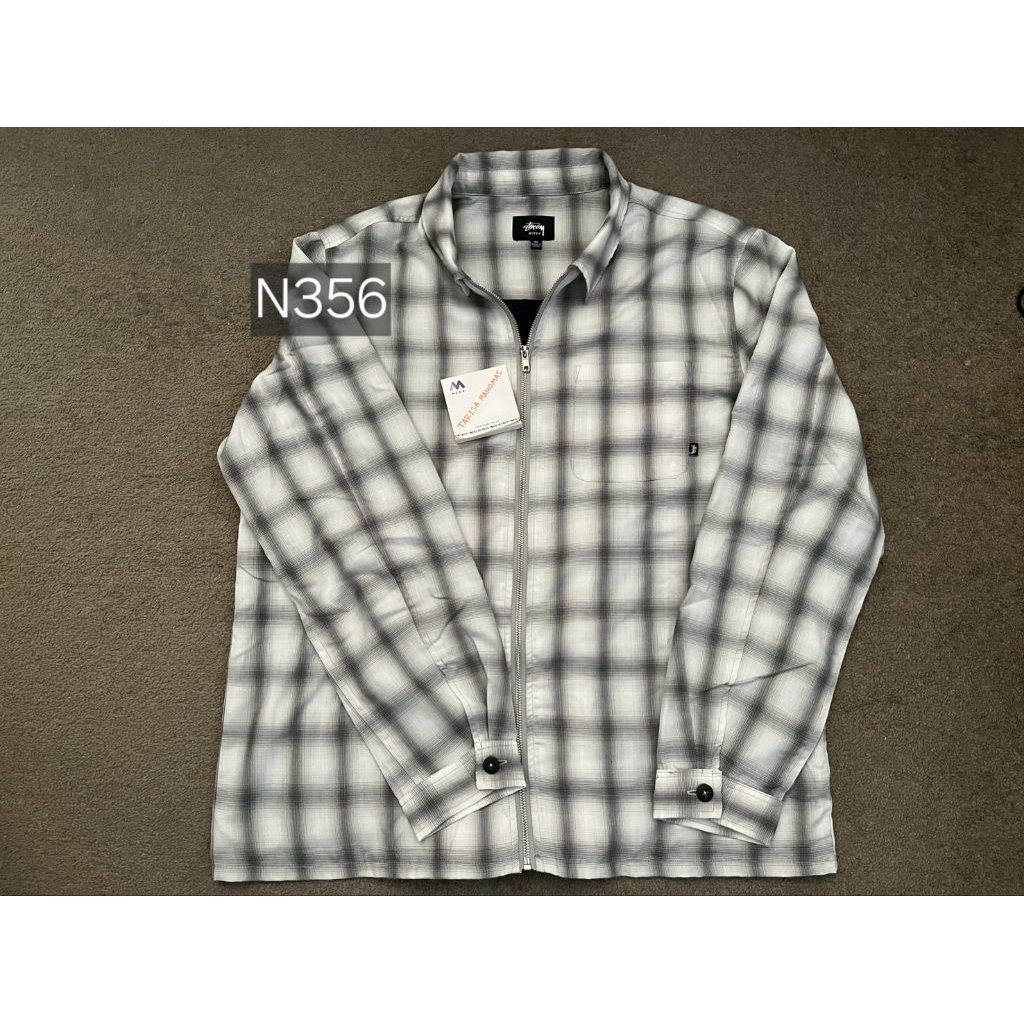 N356 Used 🚩 Stussy Shirt zip up grey Black   AU🇦🇺 ของแท้ 100%