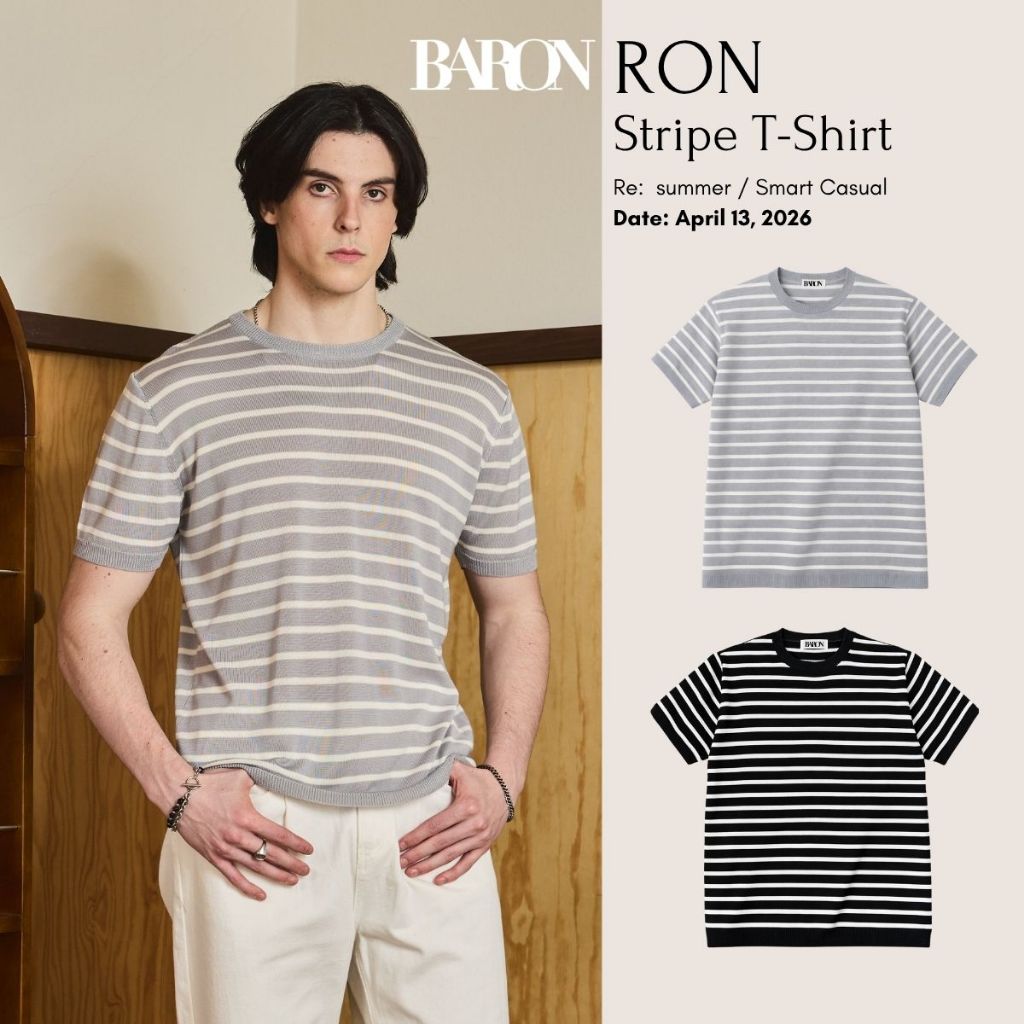 BARON — RON Stripe Tee เสื้อยืดแขนสั้นลายขวางสไตล์มินิมอล ทรง Relaxed Fit ใส่สบาย