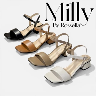 [รุ่นหนังนุ่ม PU Premium] รองเท้าส้นสูงคาดสายหนานุ่มมีรัดข้อสูง 2 นิ้ว รุ่น Milly by Rossella