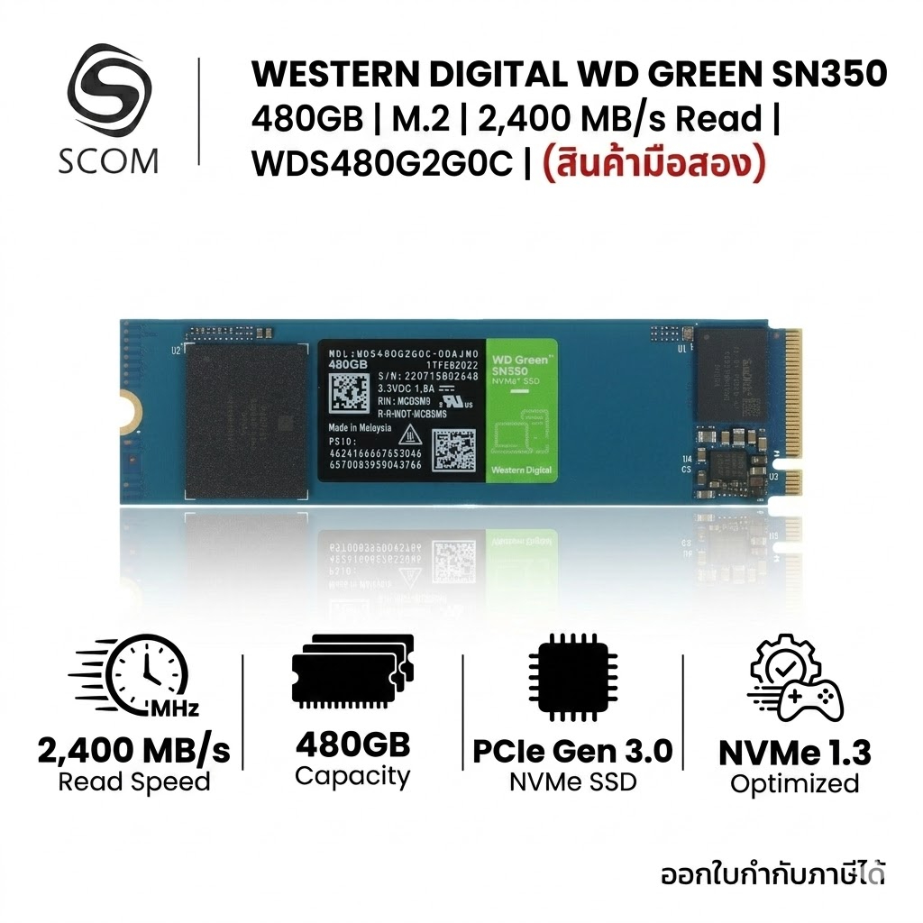 (SSD) 480GB WD GREEN SN350 SSD M.2 (WDS480G2G0C) มือสอง