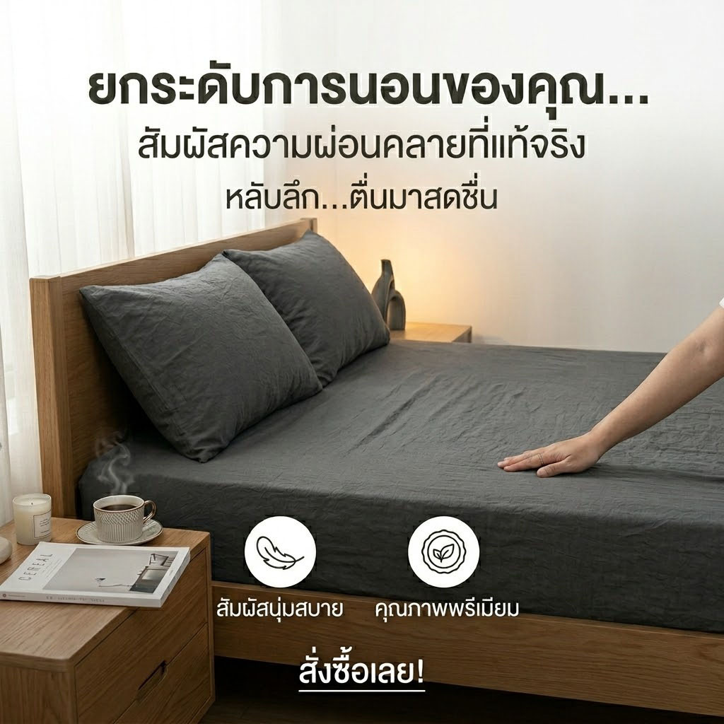 HT ผ้าปูที่นอน ชุดปูที่นอน 3/3.5/5/6ฟุต ผ้าปูที่นอนกันไรฝุ่น เนื้อผ้าคอสตอนแท้100%ซักง่าย รัดมุม โทนสีพื้น รวมปลอกหมอน รูปที่ 8