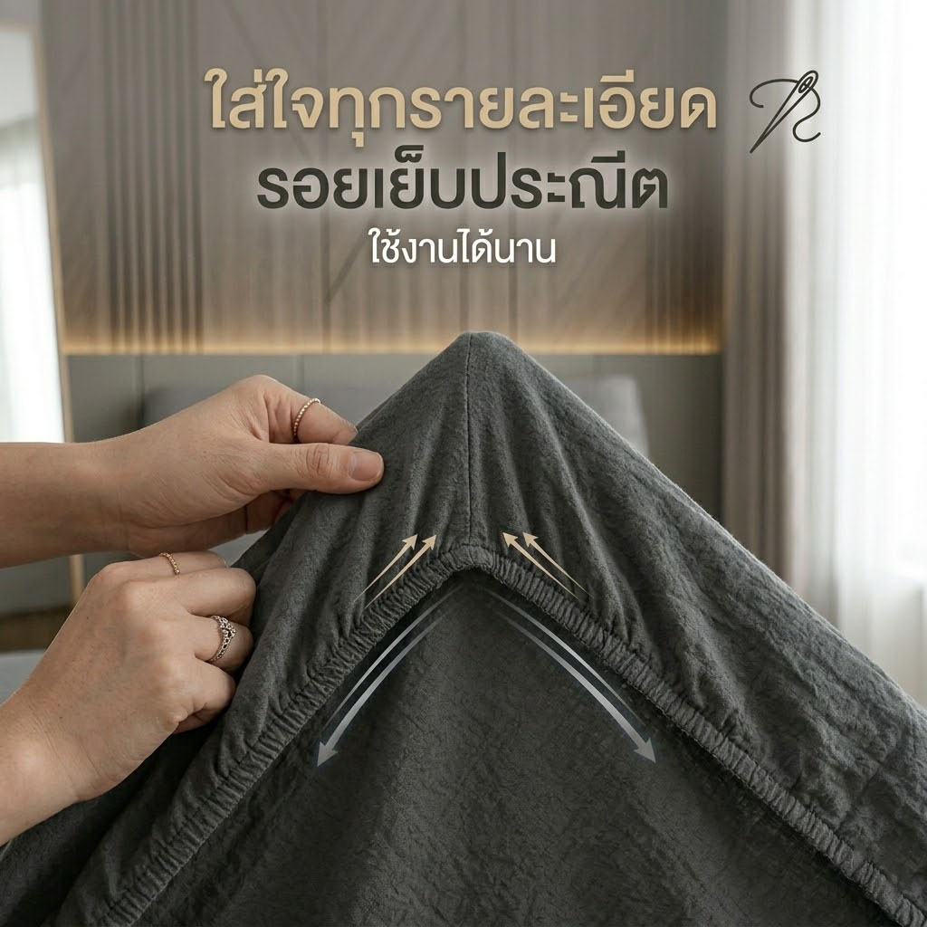 HT ผ้าปูที่นอน ชุดปูที่นอน 3/3.5/5/6ฟุต ผ้าปูที่นอนกันไรฝุ่น เนื้อผ้าคอสตอนแท้100%ซักง่าย รัดมุม โทนสีพื้น รวมปลอกหมอน รูปที่ 4