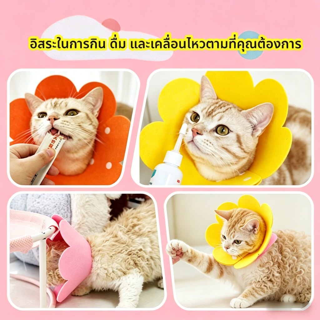Jemos ปลอกคอแมวรูปดอกลำโพง ป้องกันการเลีย ข่วน และกัด วัสดุเฟลต์นุ่มสบาย ใช้ได้กับแมว สุนัข กระรอกทุกสายพันธุ์