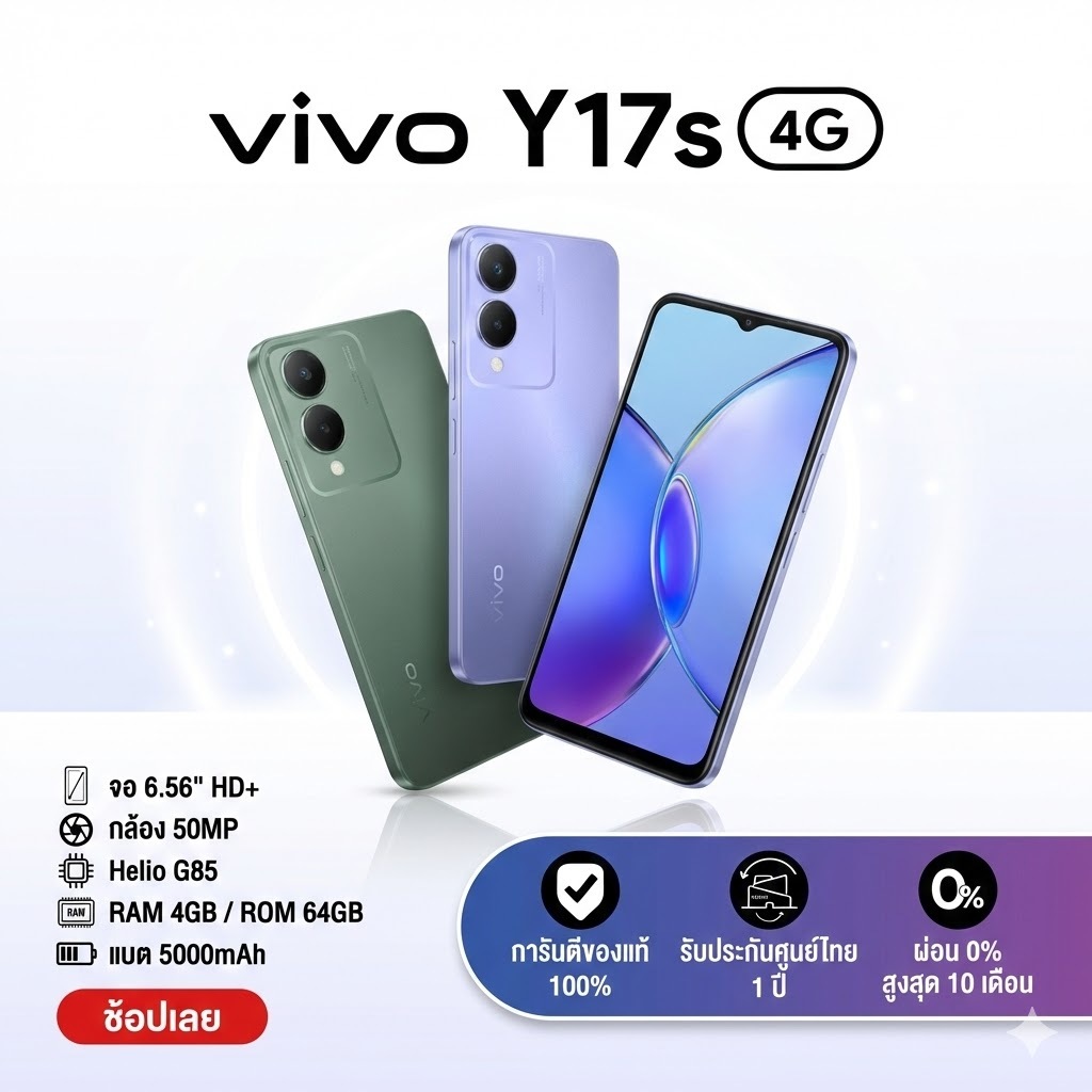 [New พร้อมส่ง] Y17s (8+256G)|แบตเตอรี่ (ของแท้ 100%)โทรศัพท์ใหม่ 5000mAh หน้าจอ 6.56 นิ้ว ประกันร้าน 1 ปี