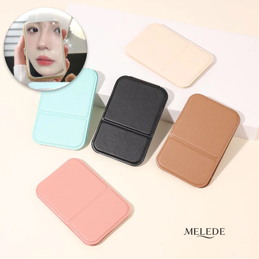 Meledeกระจกพับสี่เหลียม พกพา ขนาดเล็ก หนังPU พับตั้งโต๊ะได้