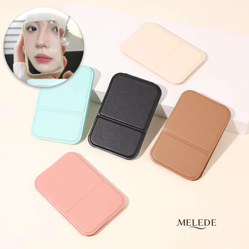 Meledeกระจกพับสี่เหลียม พกพา ขนาดเล็ก หนังPU พับตั้งโต๊ะได้