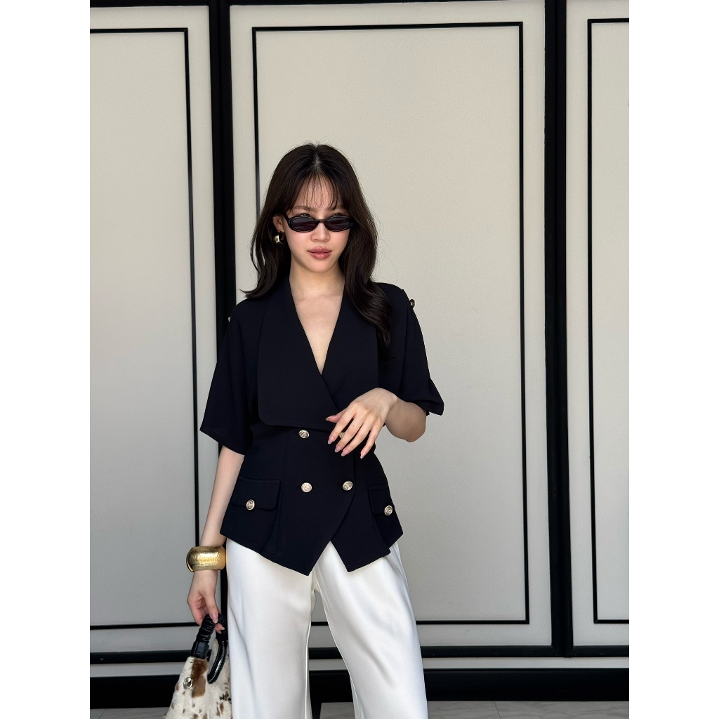 colourblockmatter -  Levie Short Sleeve Shirt เสื้อคอปกดีไซน์เก๋ เสื้อใส่ทำงาน เสื้อเชิ้ตแขนสั้น มี 2 สี
