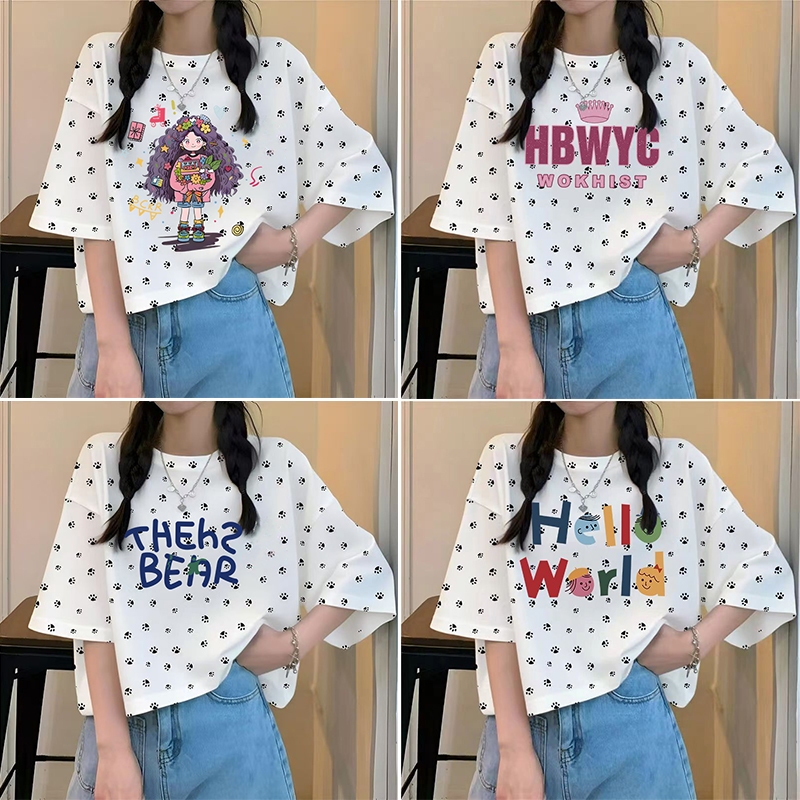 เสื้อครอปสาวอวบน่ารัก oversize เสื้อผ้าคนอ้วนไซส์ใหญ่ เสื้อยืดลายการ์ตูนแขนสั้นแบบหลวมผู้หญิงแฟชั่นมาใหม่สวย ลำลองเกาหลี