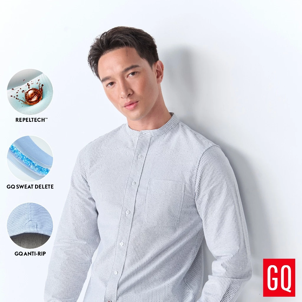 GQ Perfect Oxford™ Shirt - Mandarin Collar Grey เสื้อเชิ้ตคอจีนลุคใหม่ กว้างขึ้น สบายกว่า สีเทา