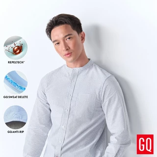 GQ Perfect Oxford™ Shirt - Mandarin Collar Grey เสื้อเชิ้ตคอจีนลุคใหม่ กว้างขึ้น สบายกว่า สีเทา