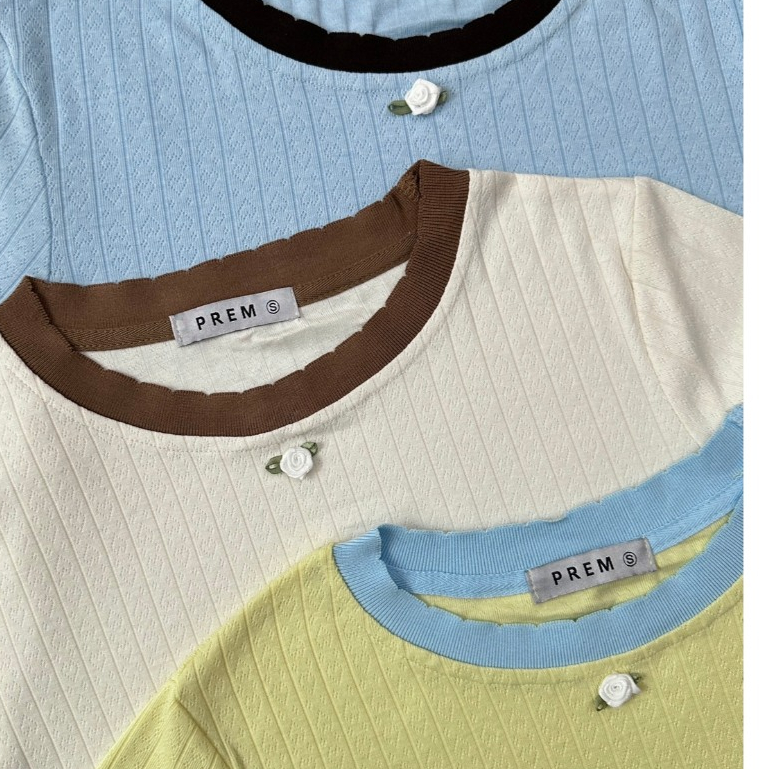 PREM เสื้อเดซี่ เนื้อผ้าไหมพรม ยืดหยุ่น แต่งขอบทูโทน #576