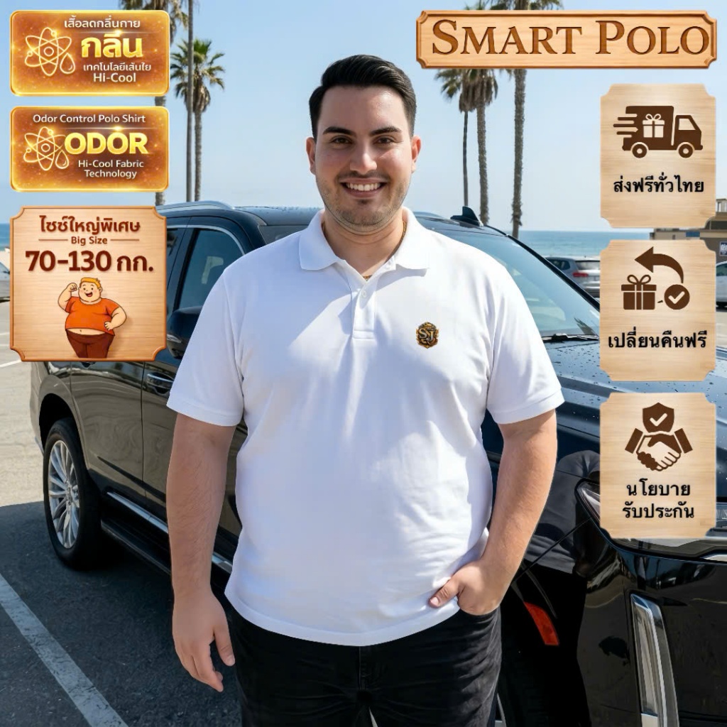 Big Size เสื้อ SMART POLO SDJ 3 เสื้อโปโลผู้ชายพรีเมียม | Nano + UV | ระบายอากาศ | Big Size 70-130kg