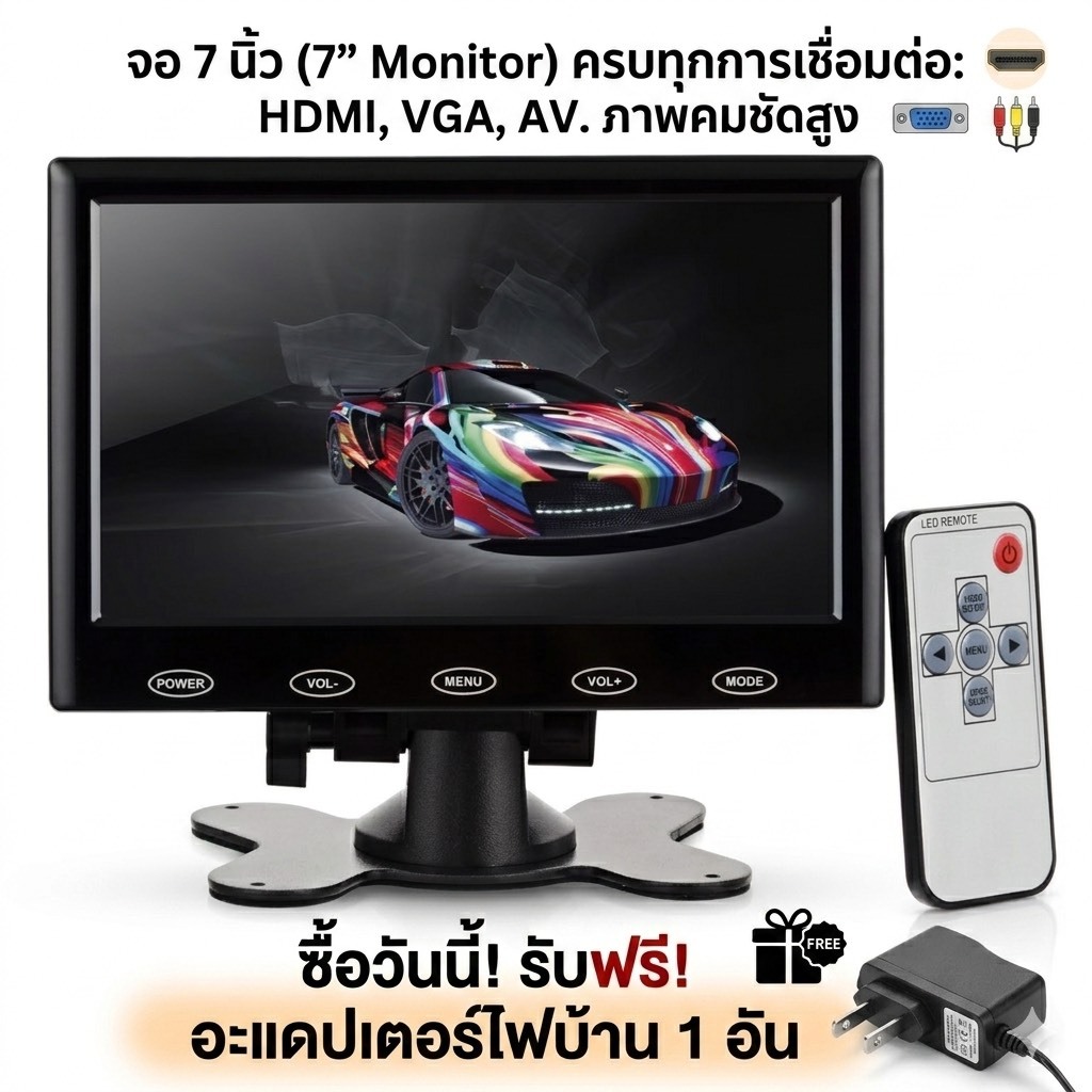 niky จอ Monitors TFT LCD ต่อAVและVGAได้- 7 นิ้ว หรือ 9นิ้ว รองรับช่องต่อAV,VGA-9寸或者7寸显示器