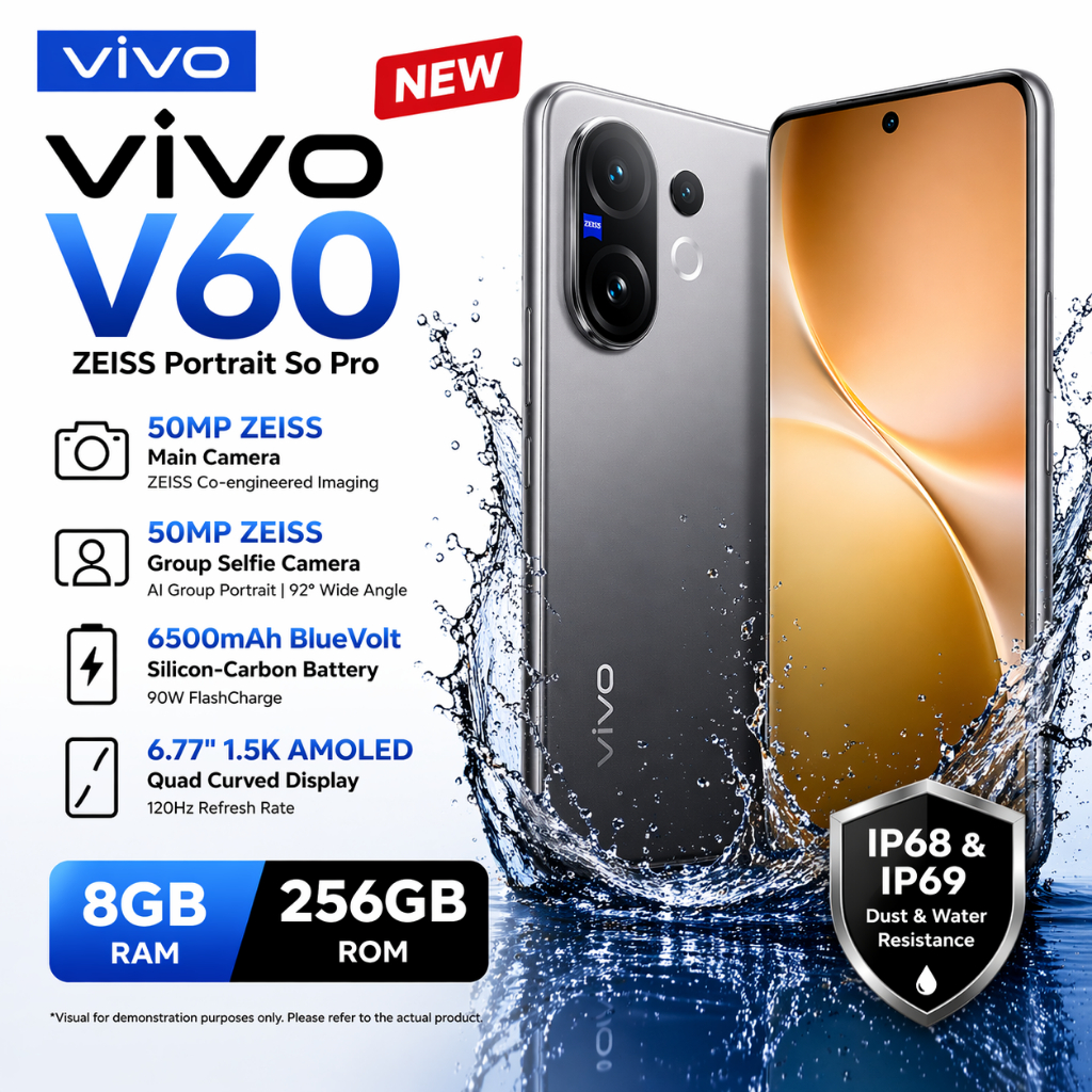 VIVO V60 มือถือ vivo รุ่นใหม่ RAM 8GB 256GB รองรับ 5G กล้องสวย แบตอึด ชาร์จเร็ว