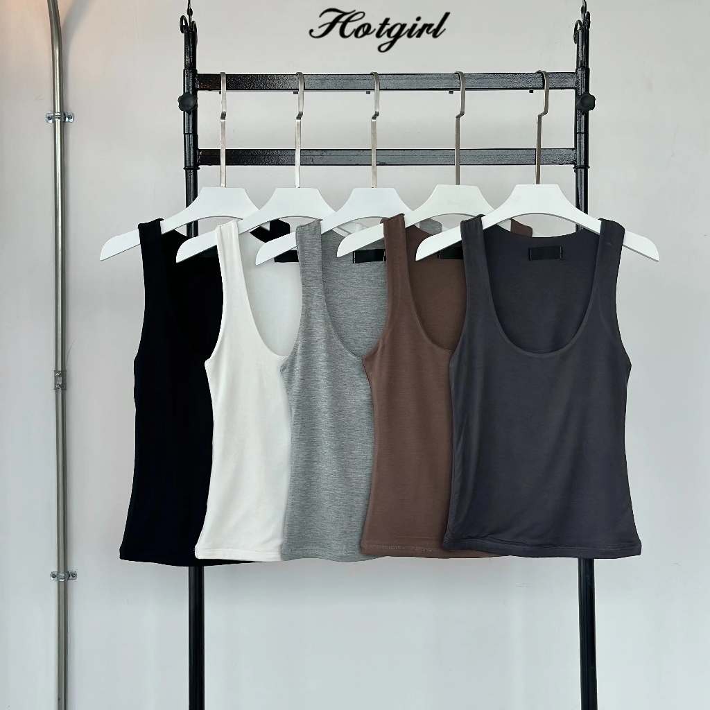 Hotgirl พร้อมส่ง เสื้อสายเดี่ยวคอยูแฟชั่นสำหรับผู้หญิง สีพื้น ผ้านิ่มเด้ง ทรงสวย