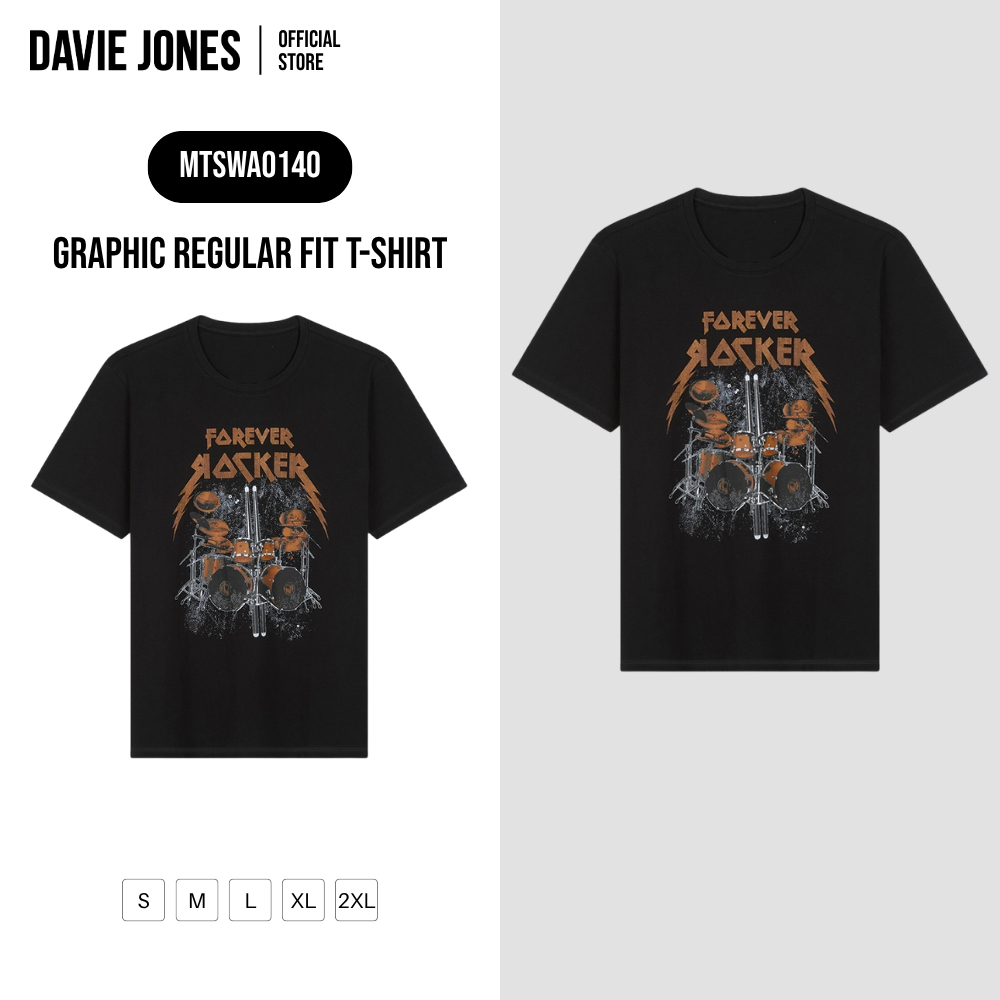 DAVIE JONES [BE FEARLESS] เสื้อยืดผู้ชาย Graphic Regular Fit T-Shirt สีดำ WA0140