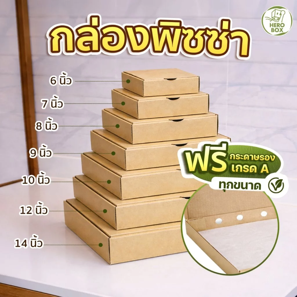 【HeroBox】(25/50ใบ) ถูกสุด! กล่องพิซซ่า ฟรี กระดาษรอง คุ้มมาก กล่องลูกฟูก แข็งแรง หนา (ราคาส่ง)