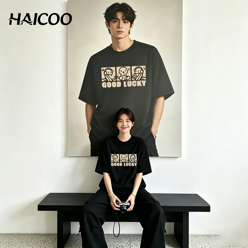 HAICOO เสื้อยืด คอกลม ผ้าฝ้าย ลายงูน้อยร่าเริง สวมใส่สบายและเย็นสบาย เหมาะสำหรับฤดูร้อน