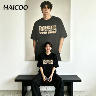 HAICOO เสื้อยืด คอกลม ผ้าฝ้าย ลายงูน้อยร่าเริง สวมใส่สบายและเย็นสบาย เหมาะสำหรับฤดูร้อน 220G ผ้าหนา Cotton 100%