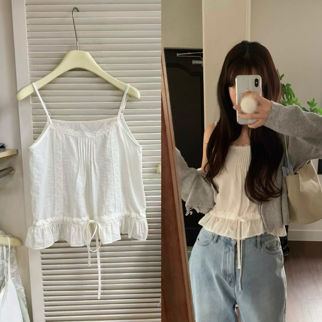 Somedays l 🐰Vanilla Top สายเดี่ยวแต่งลูกไม้สไตล์พส.เกาหลี งานผ้าเบาพริ้ว