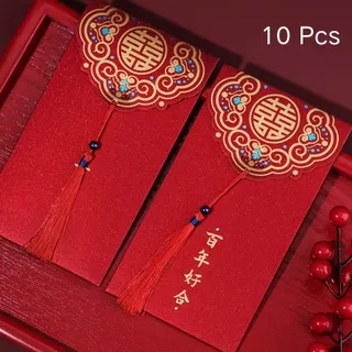 10 ชิ้น ซองจดหมายสีแดง สไตล์จีน ปีใหม่ ซองอั่งเปา ซองใส่เงิน ซองจดหมาย แต่งพู่ ซองอั่งเปามีพู่ สีแดงจีน ใส่เงิน