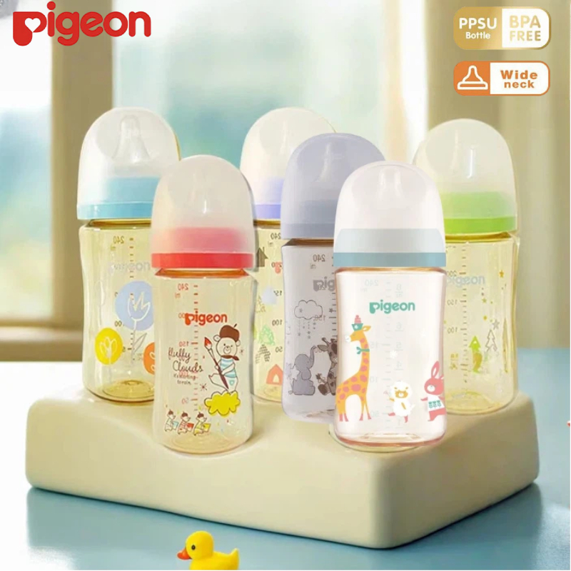 Pigeon พีเจ้น ขวดนม PPSU คอกว้างสีชา 5ออนซ์ 8 ออนซ์ งานไทยแท้ 100%  จุกนมปากกว้าง