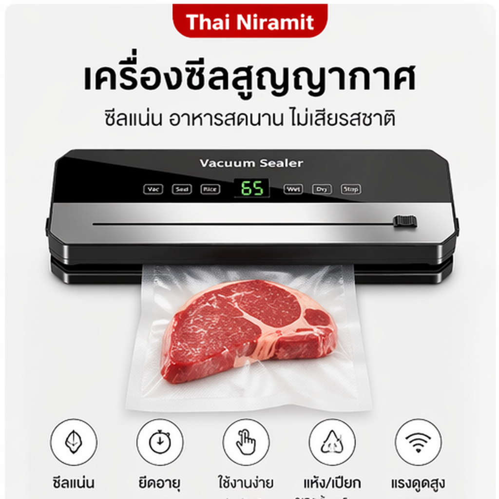 เครื่องซีลสูญญากาศอัตโนมัติ Vacuum Sealer ซีลกว้าง 30 ซม. แห้ง/เปียก จอสัมผัสกันน้ำ พร้อมที่ตัดถุงมีที่ตัดถุง แถมฟรีถุง