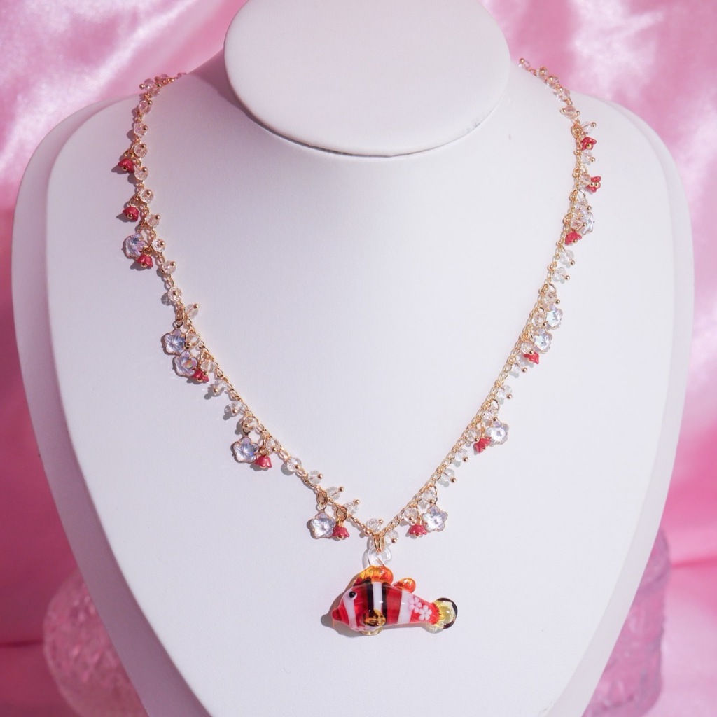 MIMEAR U414 สร้อยคอปลาการ์ตูน Clownfish Necklace เรซิ่นทำมือ 14K CZ Limited