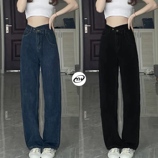 💥YH#1773💥มีไซส์ S-2XL💥กางเกงยีนส์ทรงกระบอก ขายาว ดีไซน์เอวไขว้ ดูเก๋ดูมีเลเยอร์ แมทง่าย ผ้าไม่ยืด แฟชั่นสไตล์เกาหลี