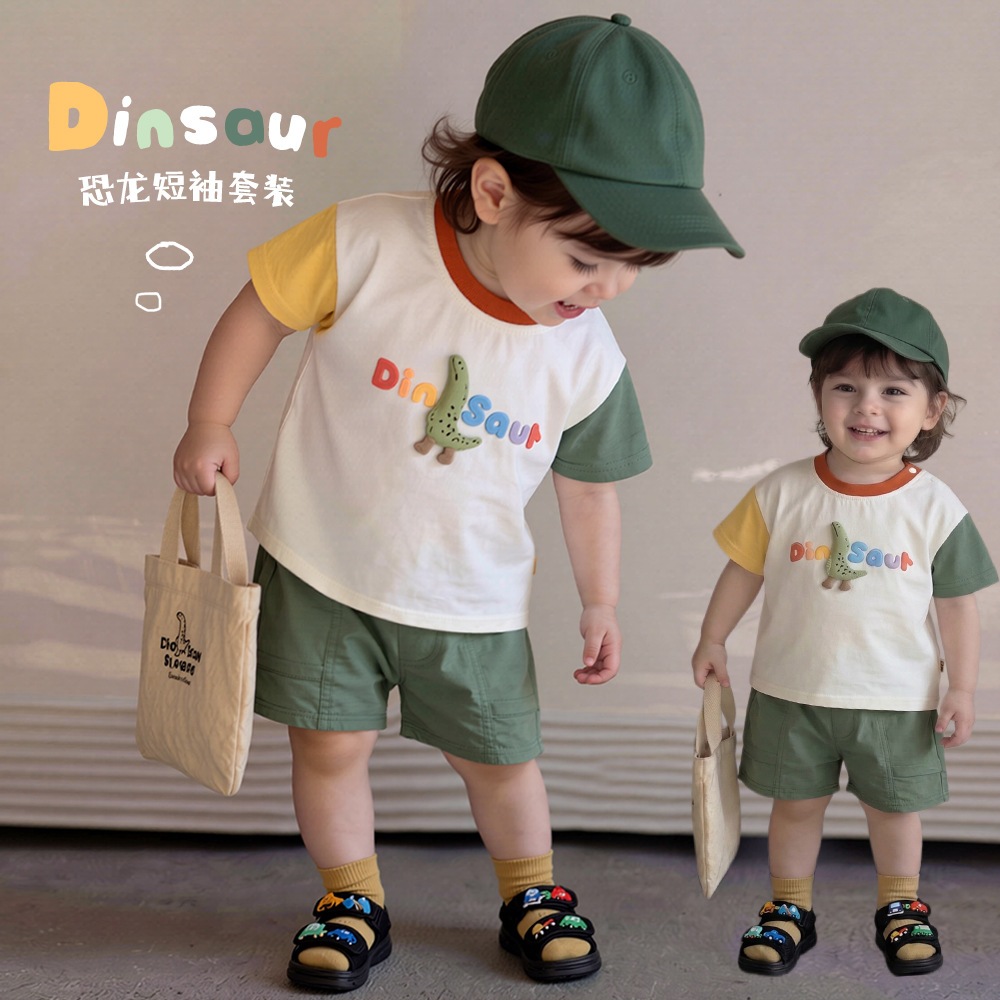 NT Baby 220 (สินค้าพร้อมส่งจากไทย) ชุดเด็กสุดคิ้วท์ “Dino Color Block” 🦖🌈 เซ็ตเสื้อ+กางเกง สไตล์มินิมอล