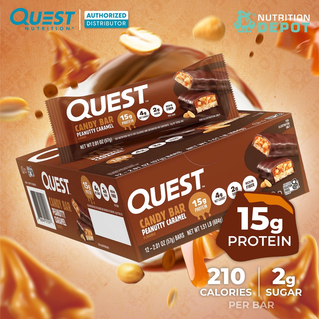 Quest Candy Bar - Peanutty Caramel - 1 Box (12 bars) โปรตีนบาร์ รสถั่วคาราเมล - 1 กล่อง (12 ชิ้น)