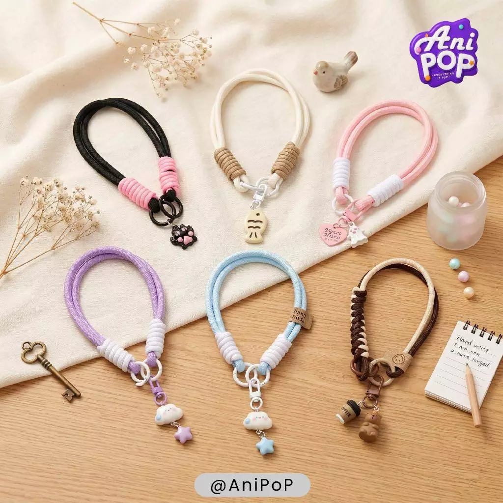 [ของแถม] AniPoP : สายคล้องมือถือ พวงกุญแจ เชือกถักแฮนด์เมด มินิมอล