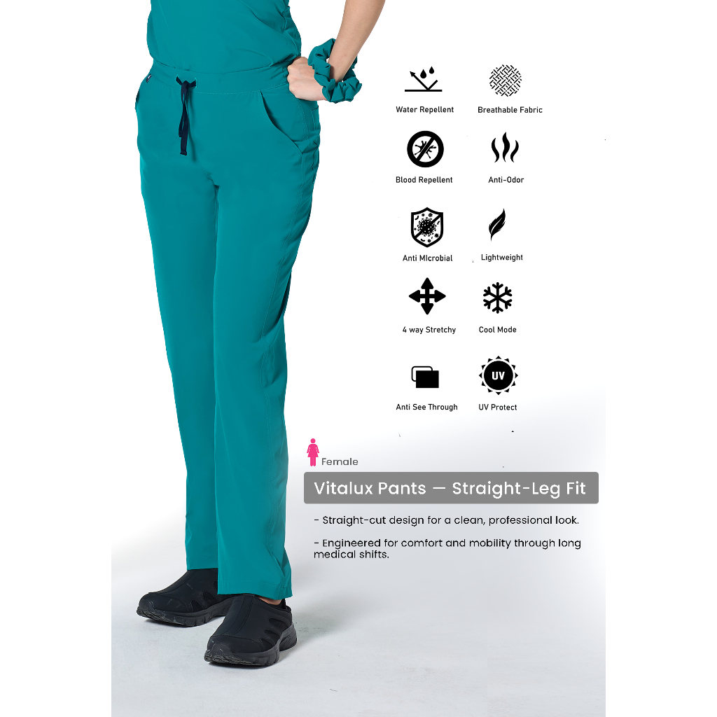 Arfi Scrub Vitalux Female Pants กางเกงสครับรุ่นขาตรงผู้หญิง ผ้าสะท้อนน้ำ ป้องกันแบคทีเรีย ยับยาก ผ้า