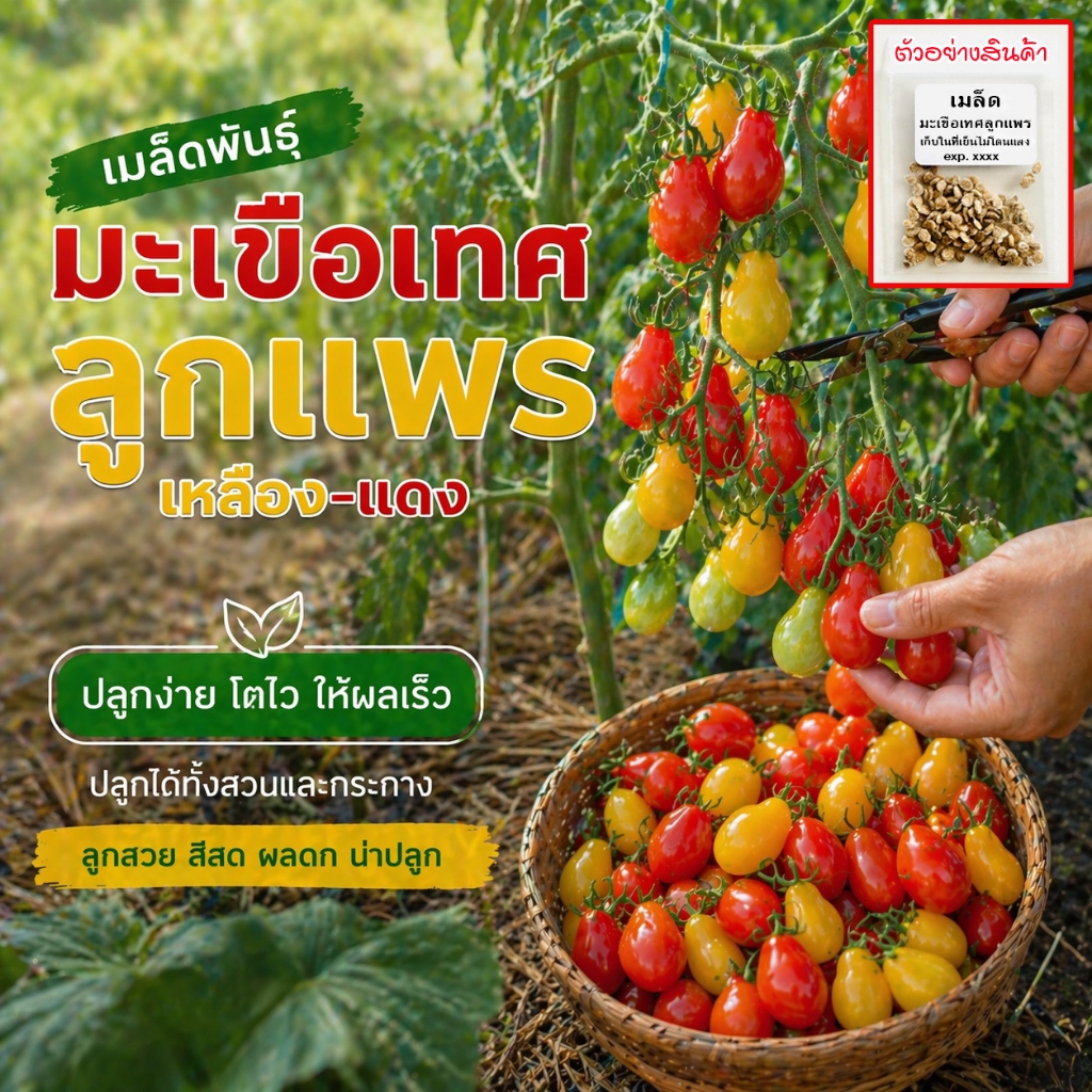 เมล็ดมะเขือเทศลูกแพร์ แดง-เหลือง Pear Tomato 25 เมล็ด 🪴 ปลูกง่าย มือใหม่ก็ปลูกได้ (ซื้อ 10 แถม 1 )